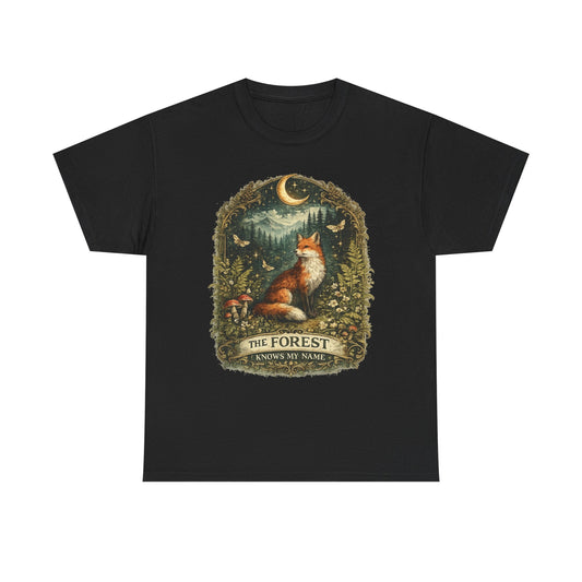 Forest Fox T‑Shirt — "The Forest Knows My Name" Vintage Nature Tee