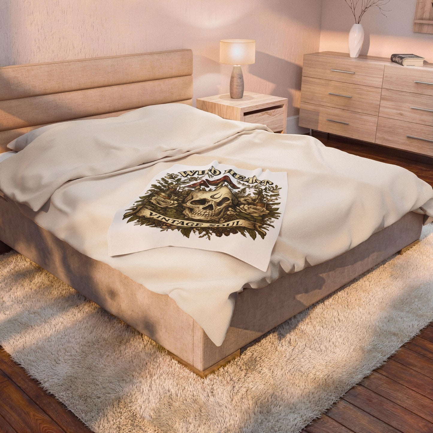 Velveteen Plush Blanket - Wild Heart Vintage Soul Skull & Mushrooms Throw