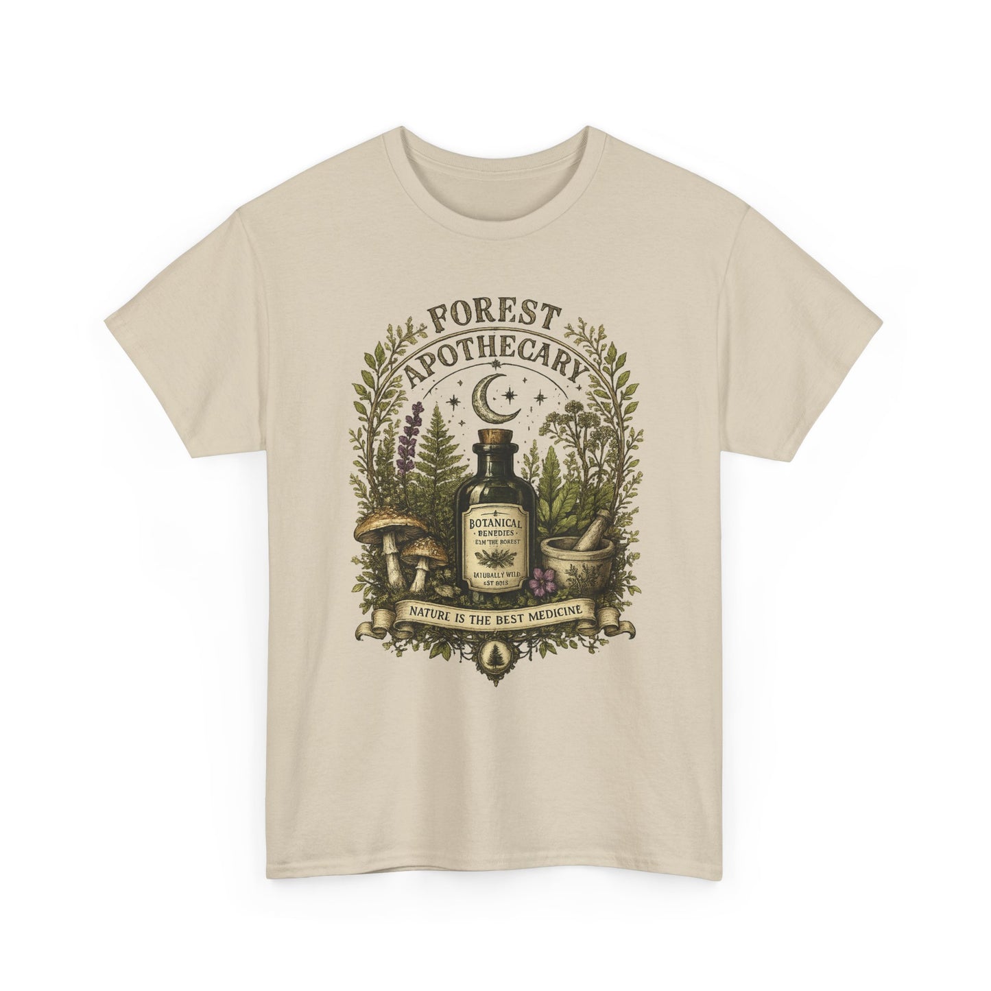 Forest Apothecary T-Shirt — Vintage Herbal Potion Tee (“Nature is the Best Medicine”)
