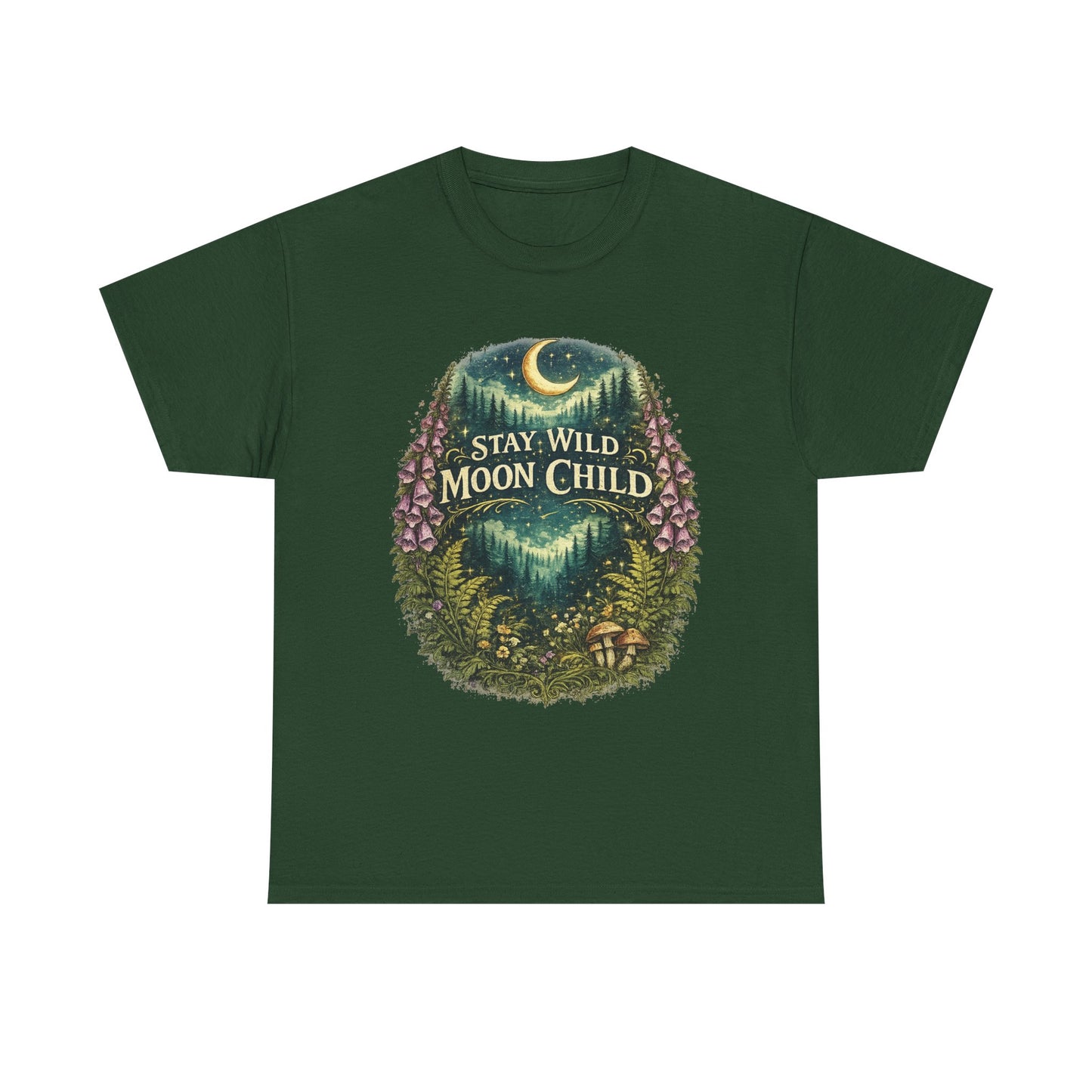 Moon Child Tee — "Stay Wild Moon Child" Forest Moonlight Graphic T‑Shirt