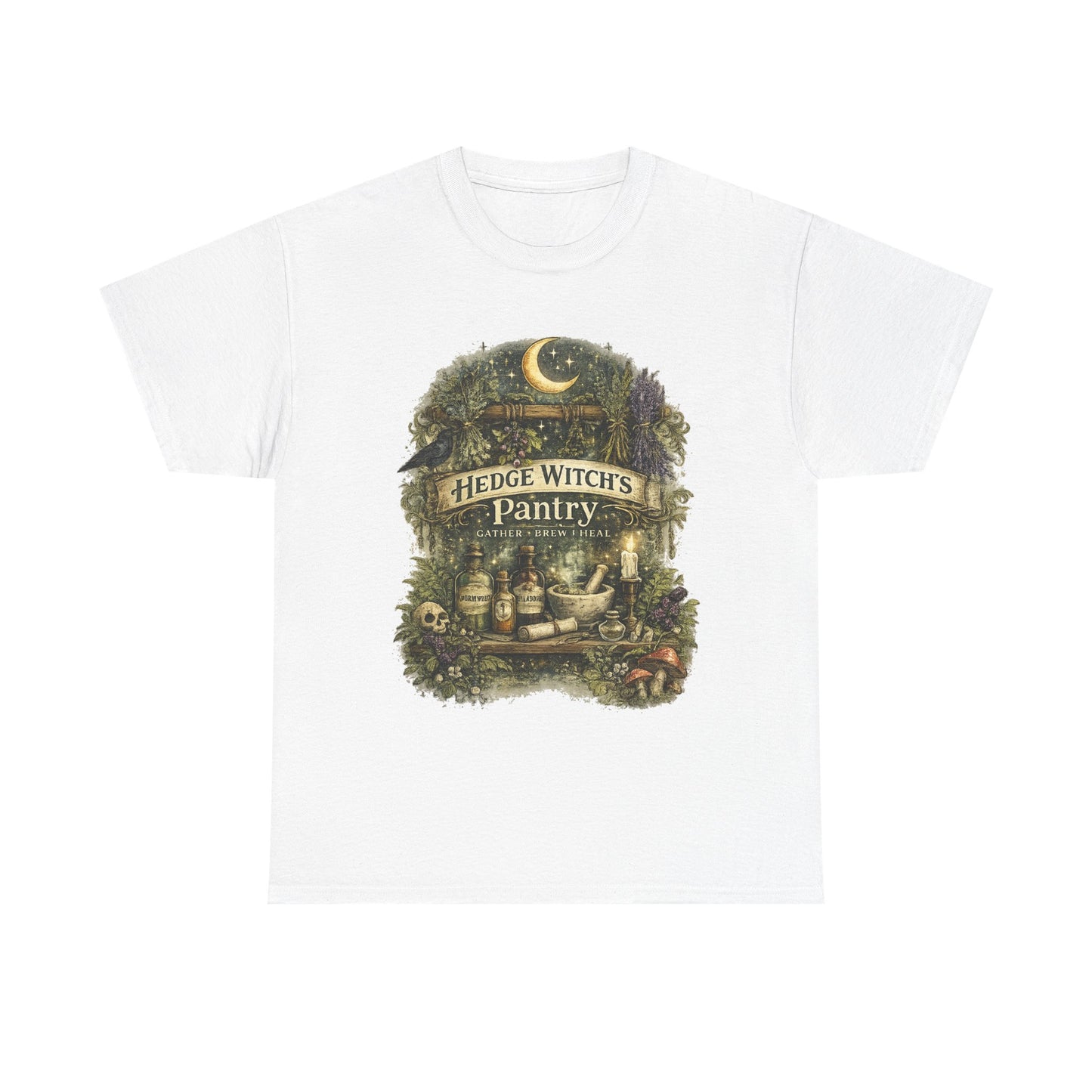 Witch's Pantry T‑Shirt — 'Hedge Witch's Pantry' Moonlit Herbal Apothecary Tee