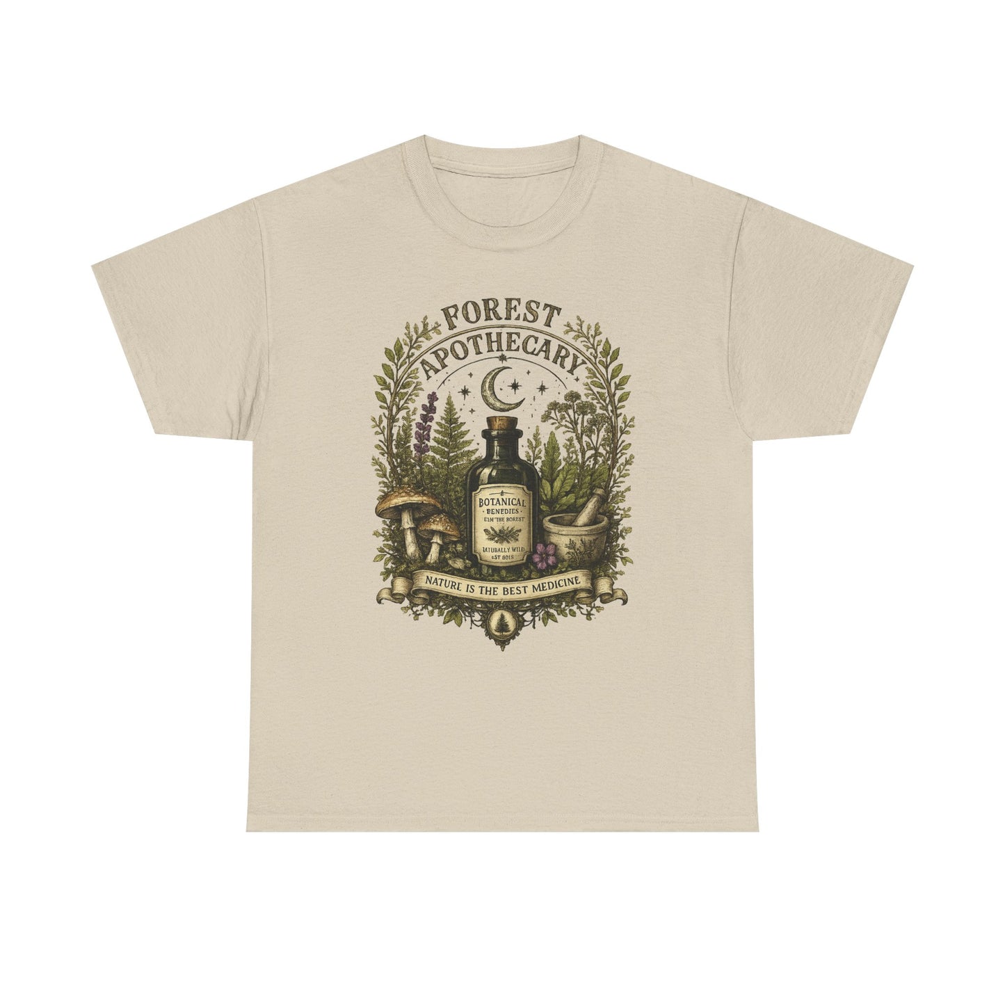 Forest Apothecary T-Shirt — Vintage Herbal Potion Tee (“Nature is the Best Medicine”)