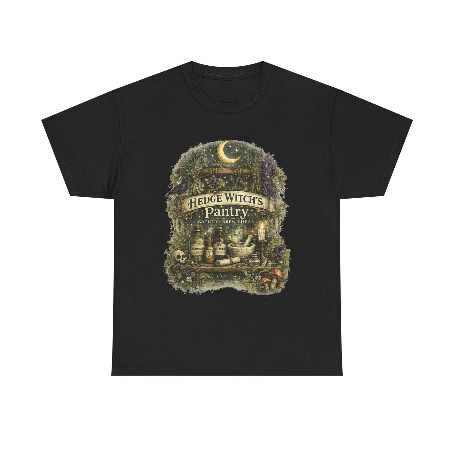 Witch's Pantry T‑Shirt — 'Hedge Witch's Pantry' Moonlit Herbal Apothecary Tee
