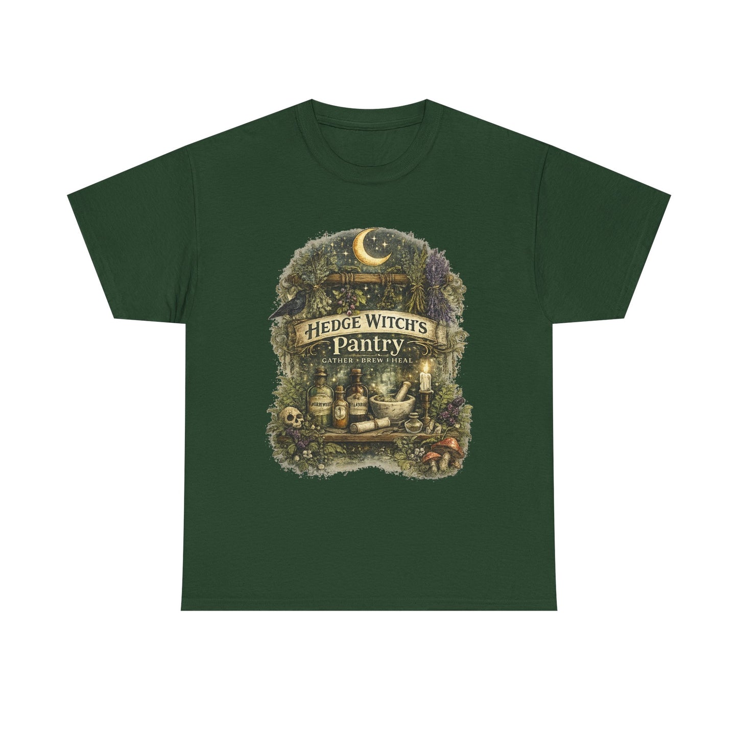 Witch's Pantry T‑Shirt — 'Hedge Witch's Pantry' Moonlit Herbal Apothecary Tee