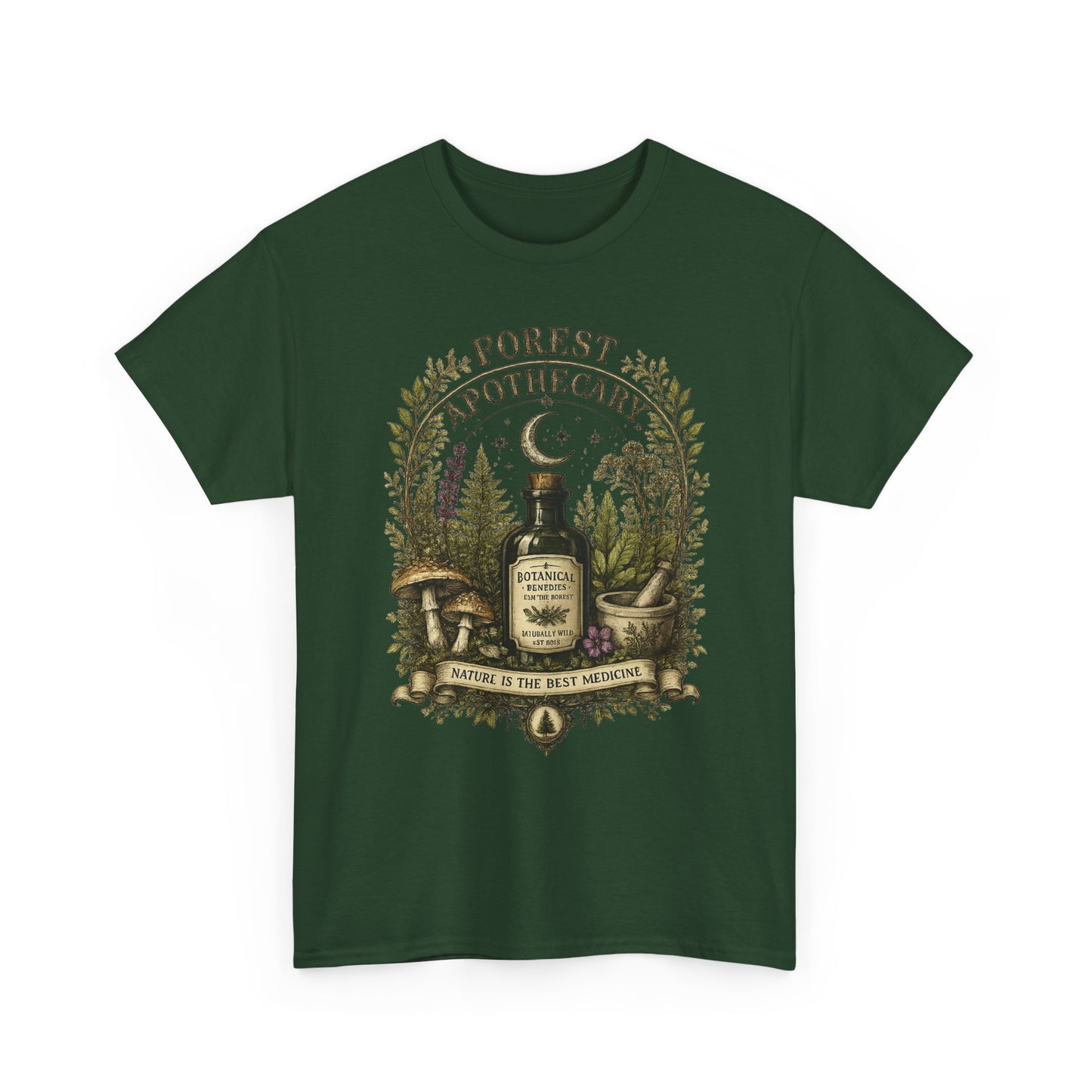 Forest Apothecary T-Shirt — Vintage Herbal Potion Tee (“Nature is the Best Medicine”)