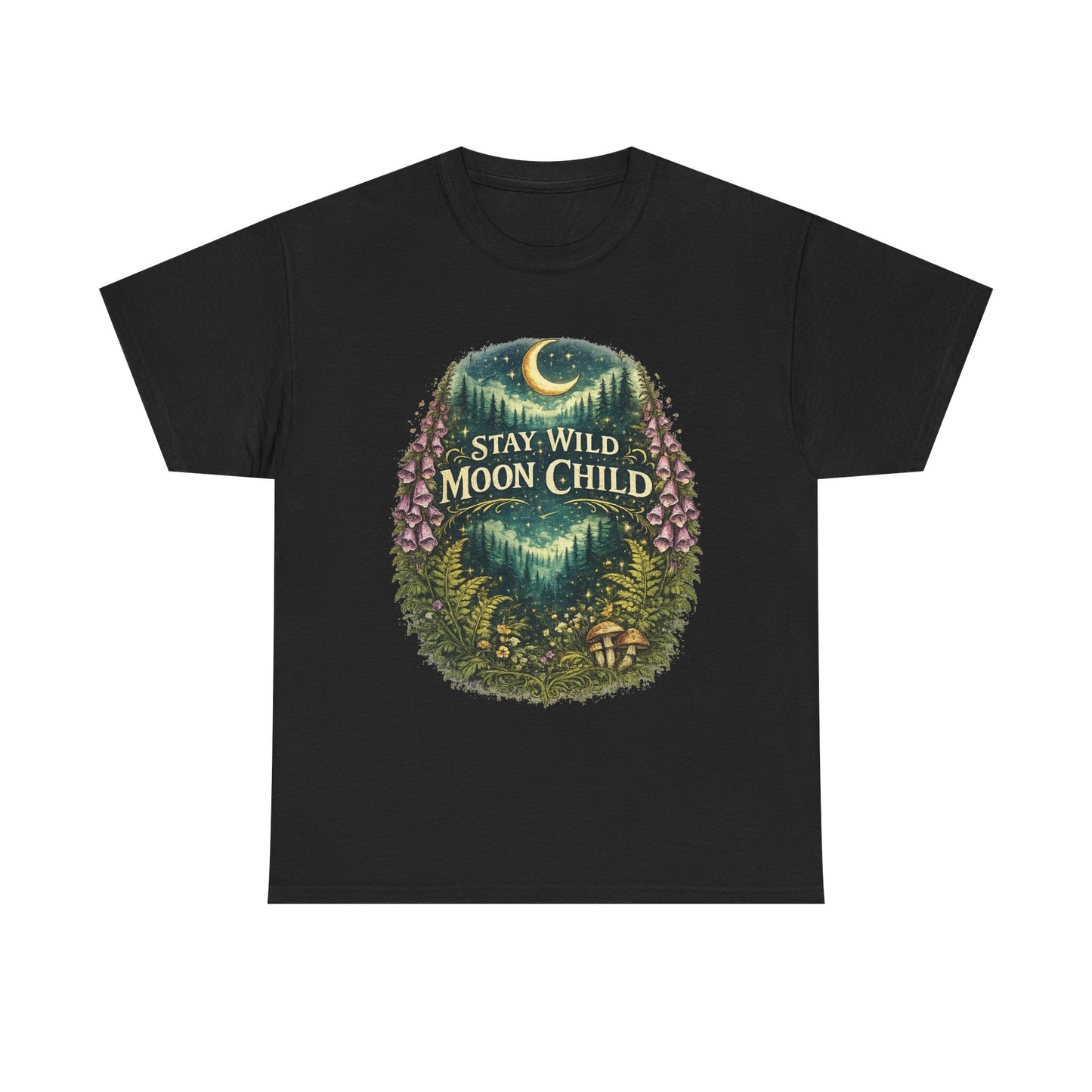 Moon Child Tee — "Stay Wild Moon Child" Forest Moonlight Graphic T‑Shirt
