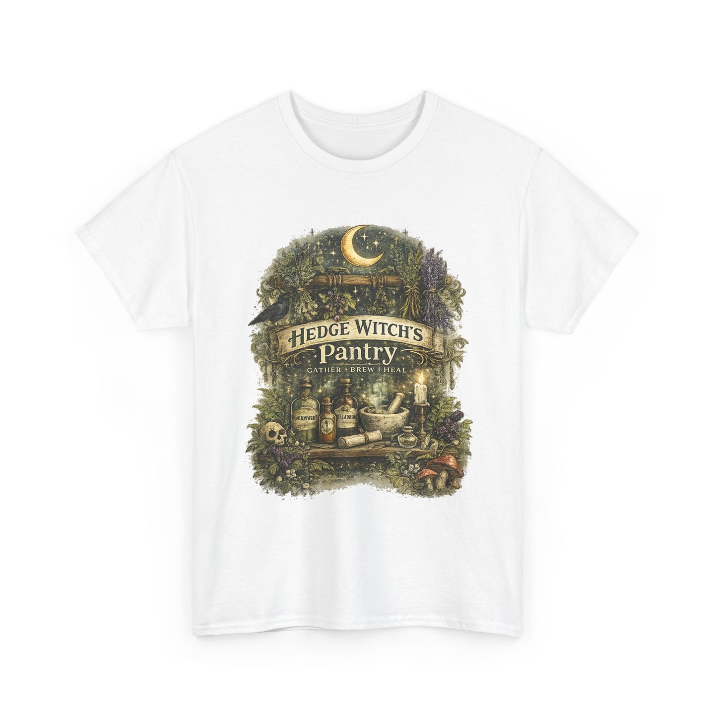 Witch's Pantry T‑Shirt — 'Hedge Witch's Pantry' Moonlit Herbal Apothecary Tee