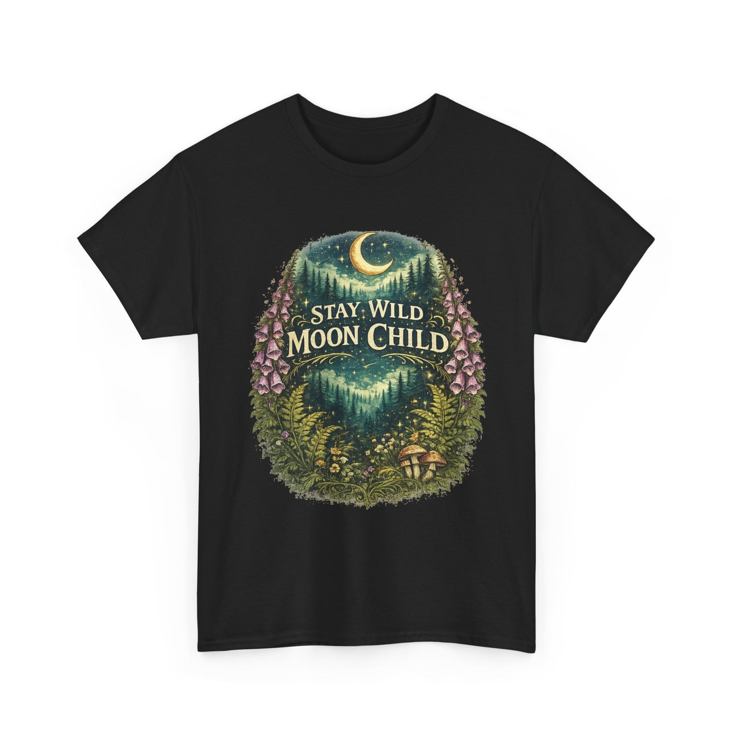 Moon Child Tee — "Stay Wild Moon Child" Forest Moonlight Graphic T‑Shirt