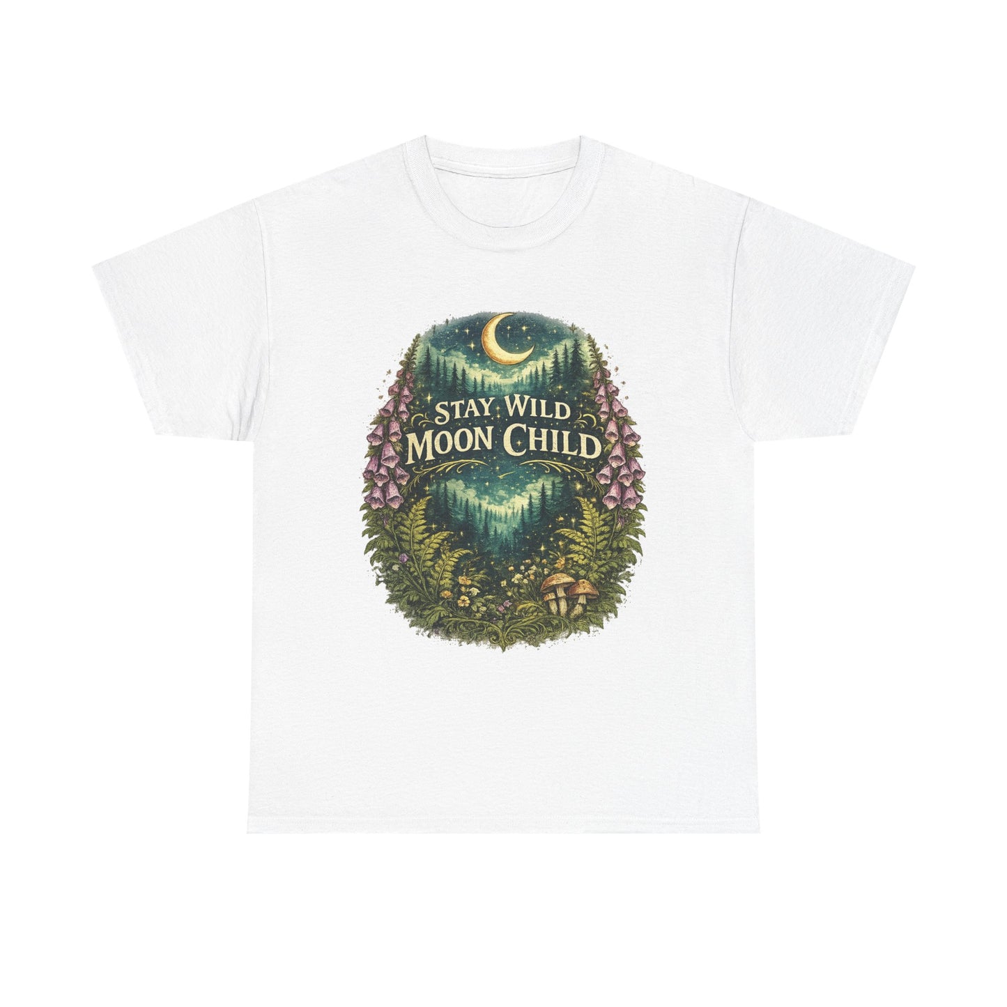 Moon Child Tee — "Stay Wild Moon Child" Forest Moonlight Graphic T‑Shirt