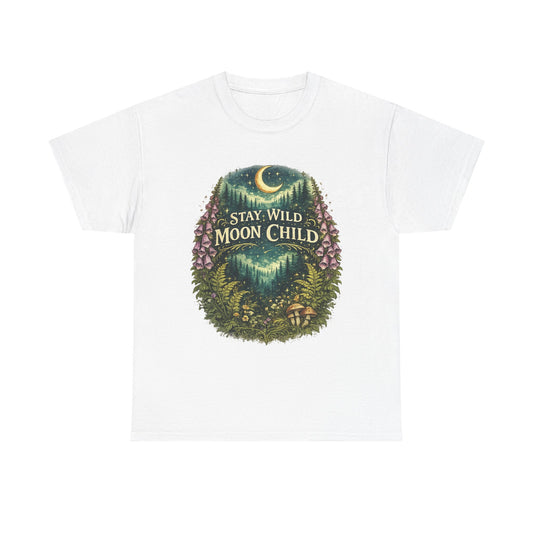 Moon Child Tee — "Stay Wild Moon Child" Forest Moonlight Graphic T‑Shirt