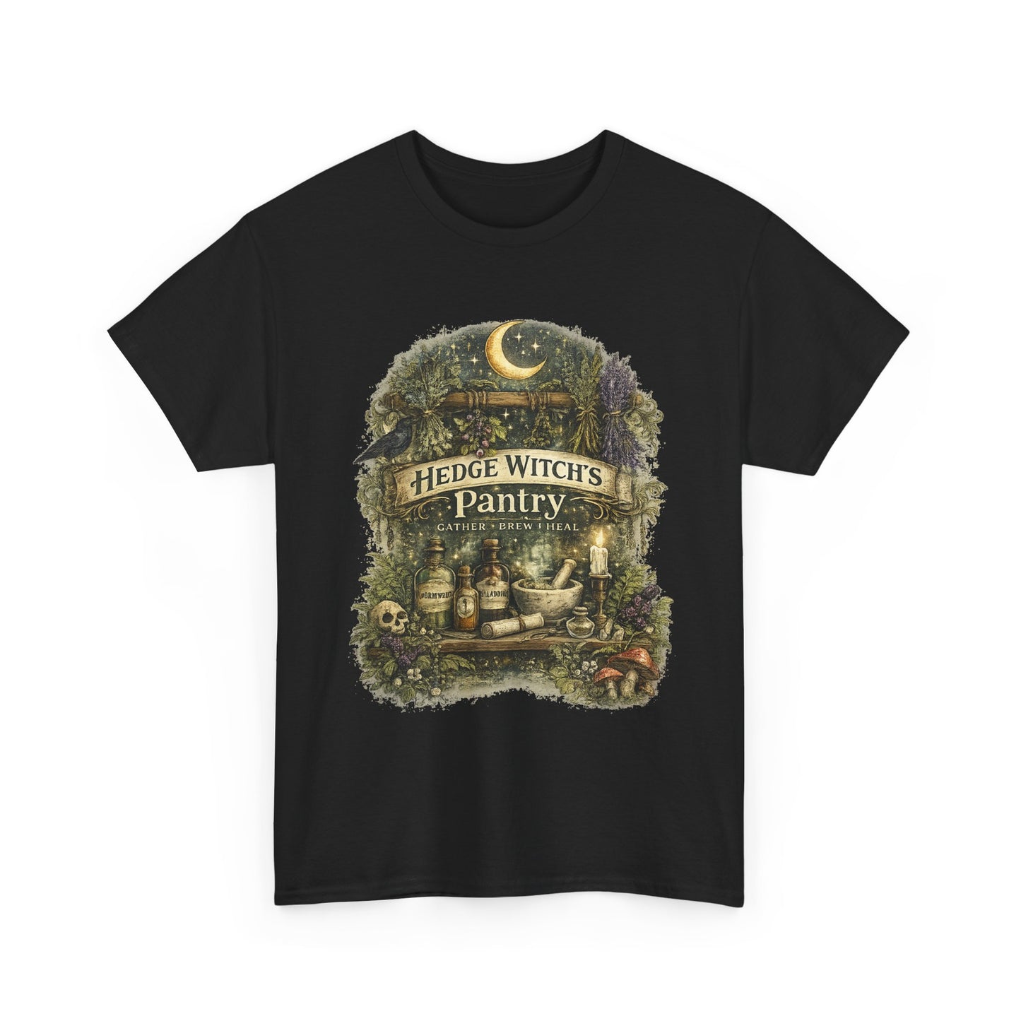 Witch's Pantry T‑Shirt — 'Hedge Witch's Pantry' Moonlit Herbal Apothecary Tee
