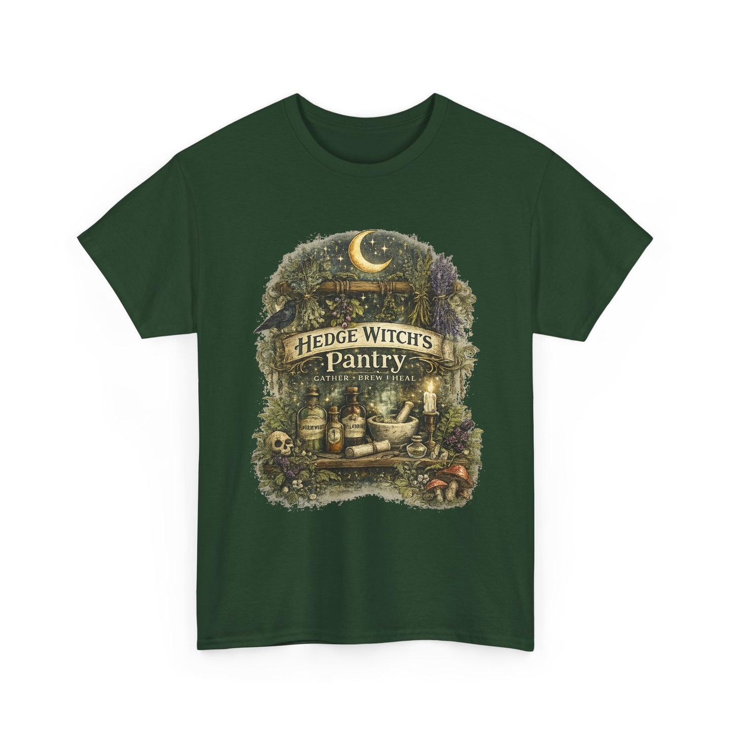 Witch's Pantry T‑Shirt — 'Hedge Witch's Pantry' Moonlit Herbal Apothecary Tee