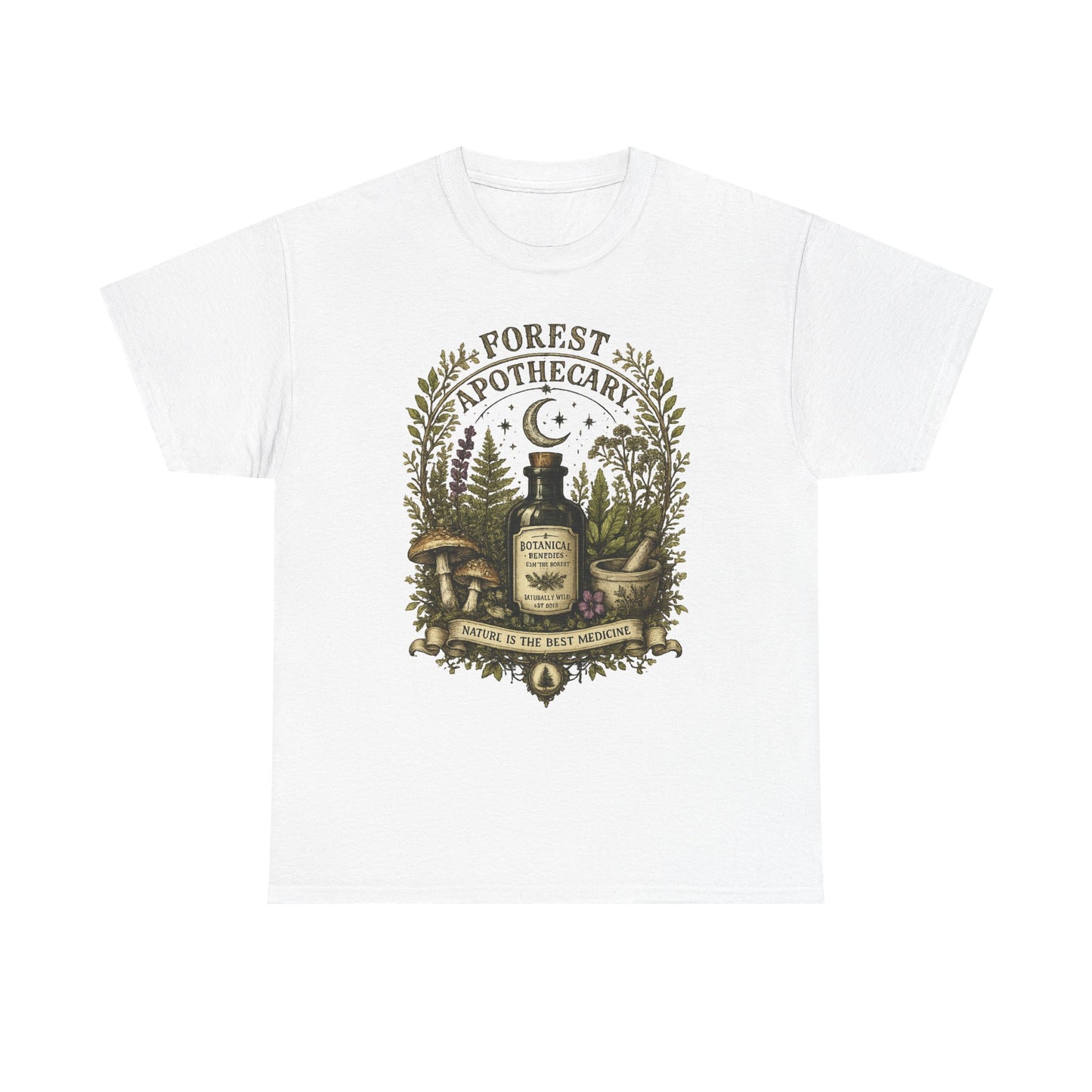 Forest Apothecary T-Shirt — Vintage Herbal Potion Tee (“Nature is the Best Medicine”)