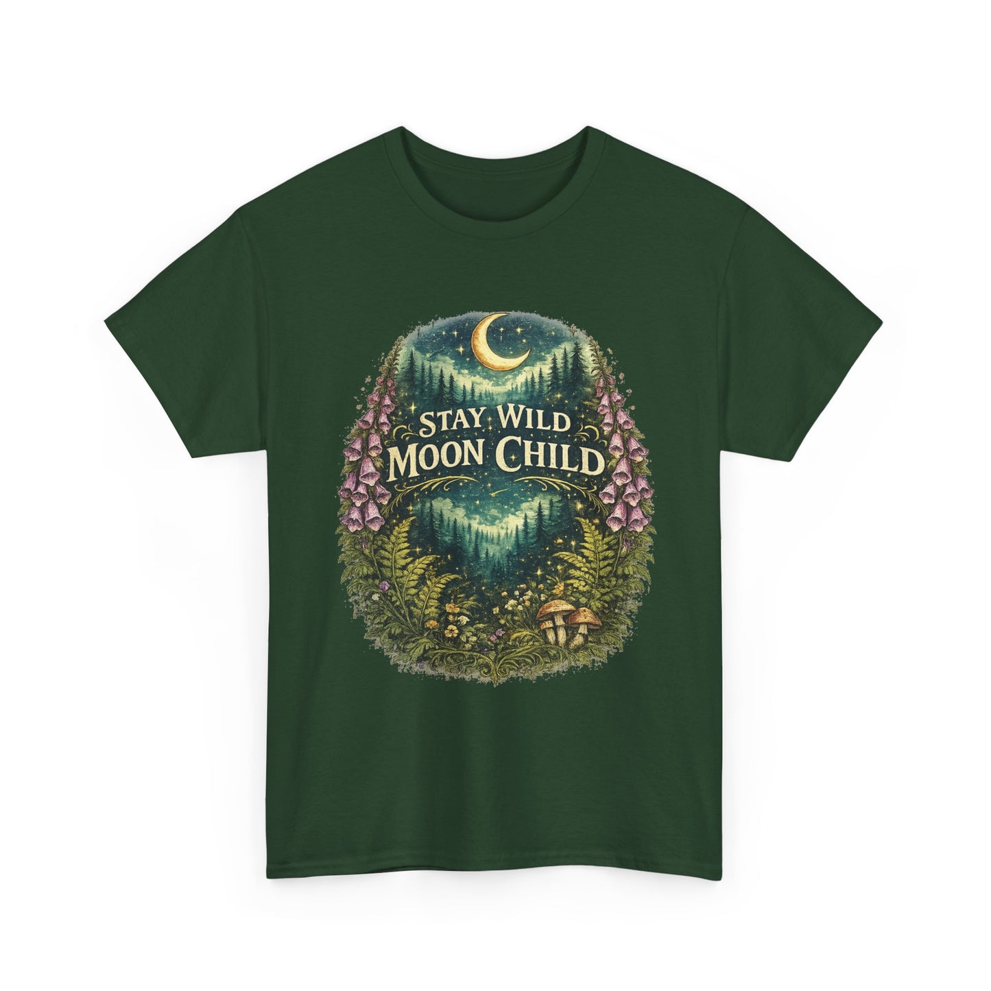 Moon Child Tee — "Stay Wild Moon Child" Forest Moonlight Graphic T‑Shirt