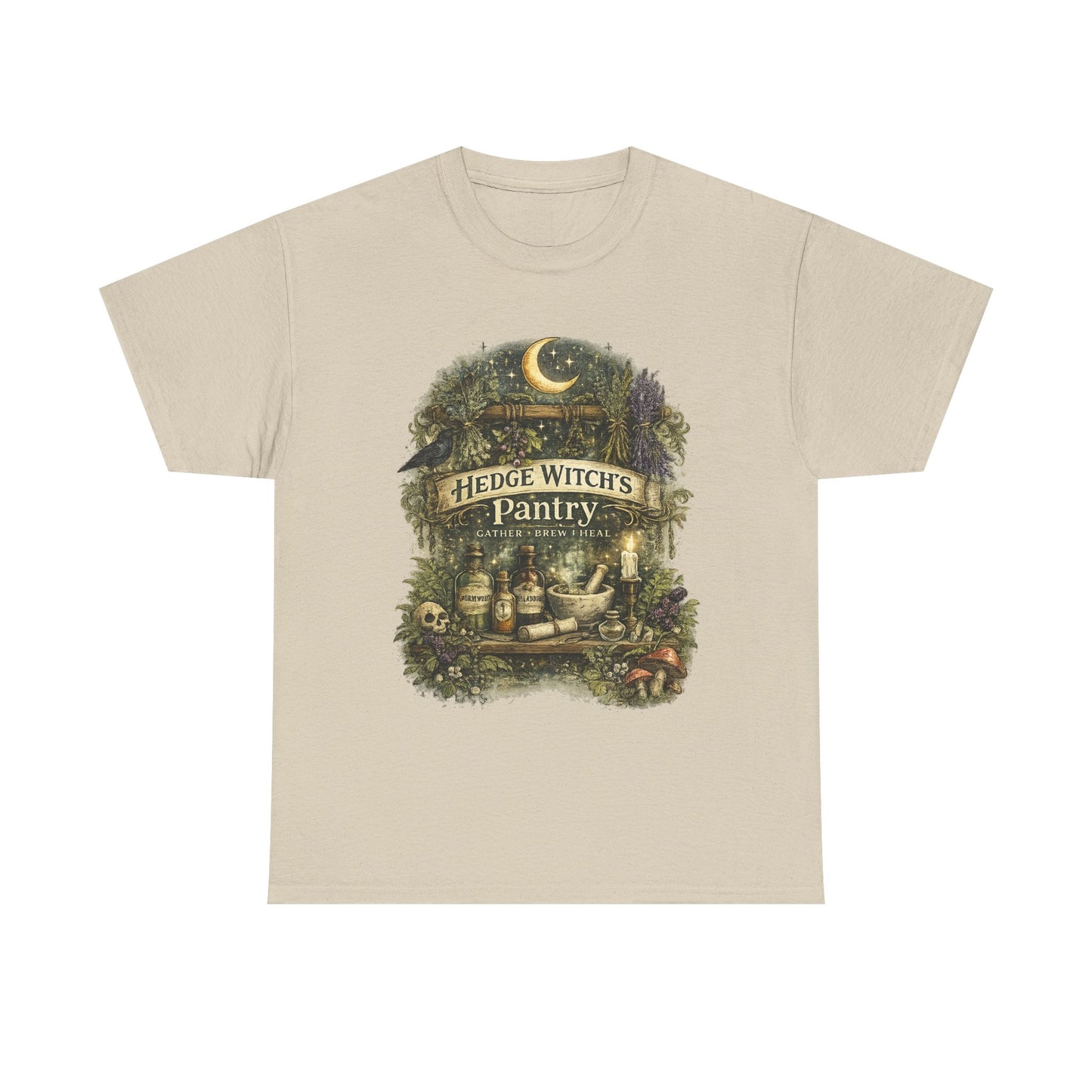 Witch's Pantry T‑Shirt — 'Hedge Witch's Pantry' Moonlit Herbal Apothecary Tee
