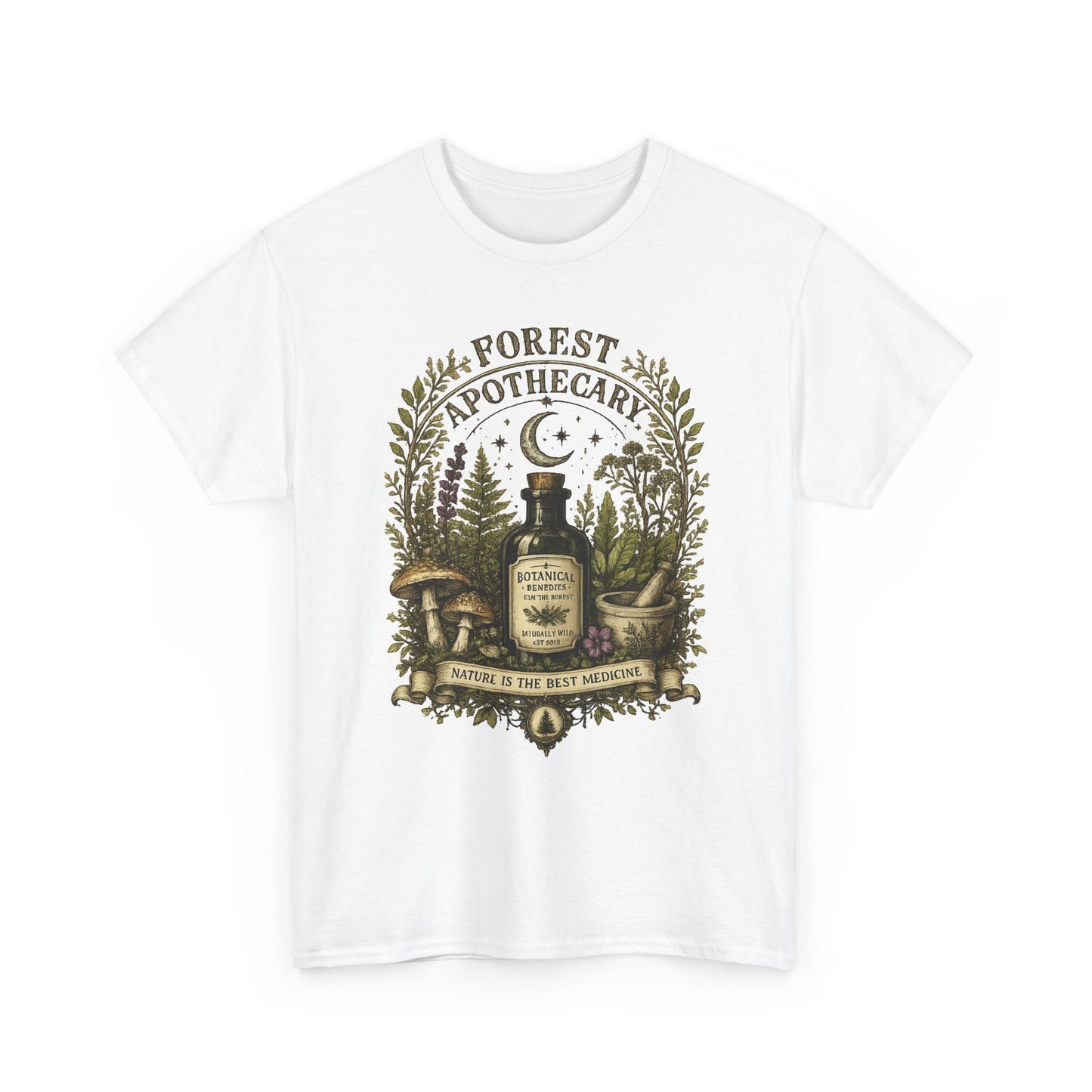 Forest Apothecary T-Shirt — Vintage Herbal Potion Tee (“Nature is the Best Medicine”)