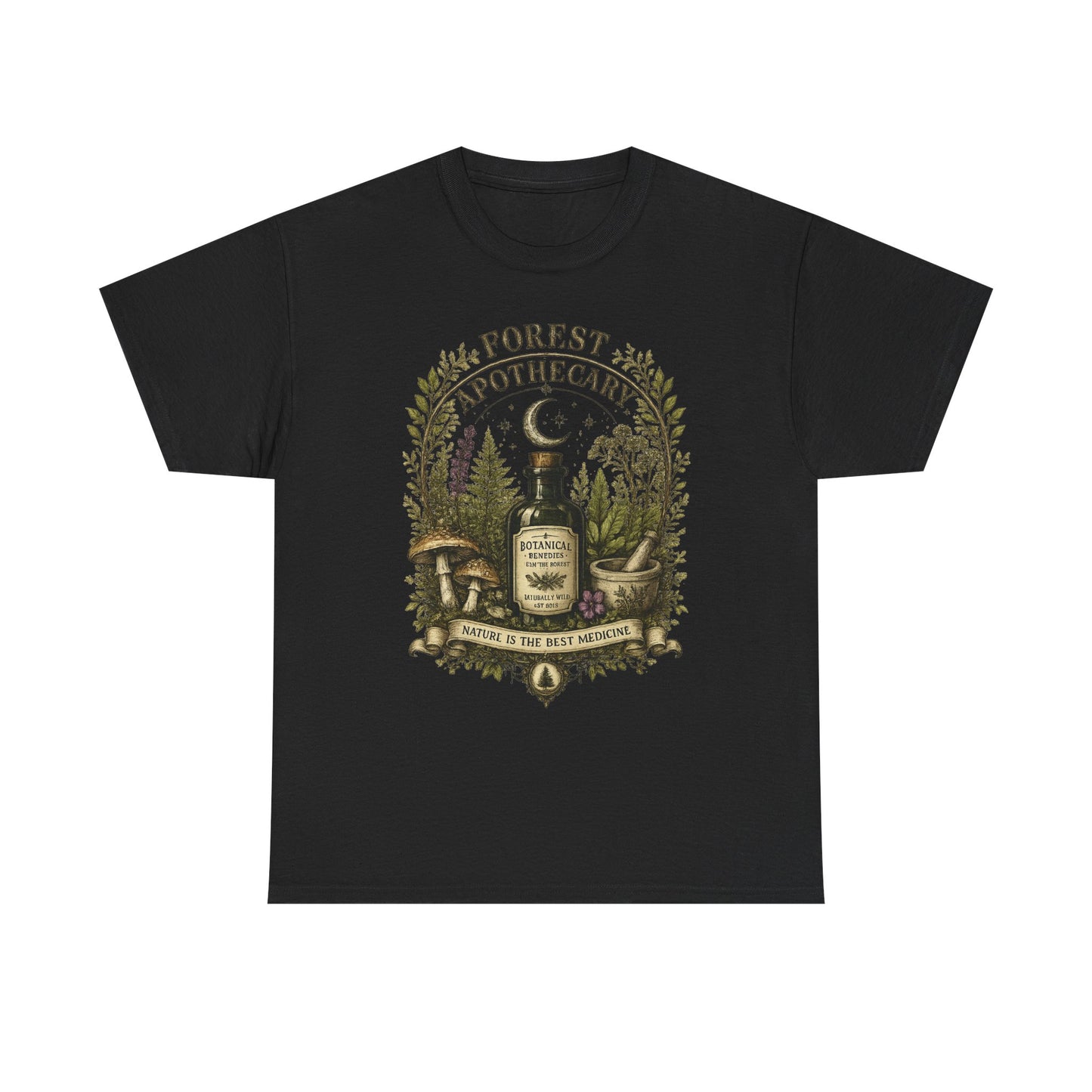 Forest Apothecary T-Shirt — Vintage Herbal Potion Tee (“Nature is the Best Medicine”)