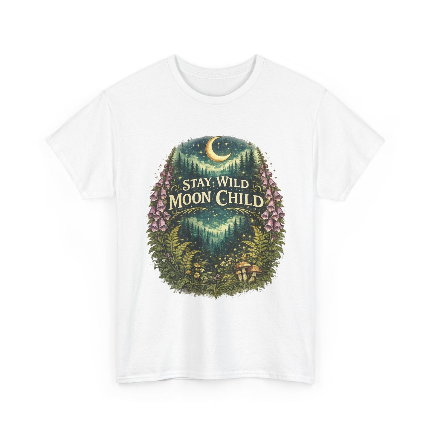 Moon Child Tee — "Stay Wild Moon Child" Forest Moonlight Graphic T‑Shirt