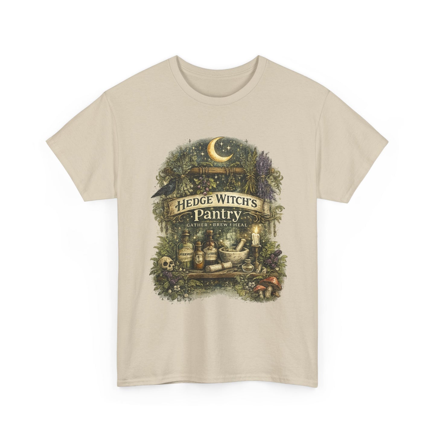 Witch's Pantry T‑Shirt — 'Hedge Witch's Pantry' Moonlit Herbal Apothecary Tee