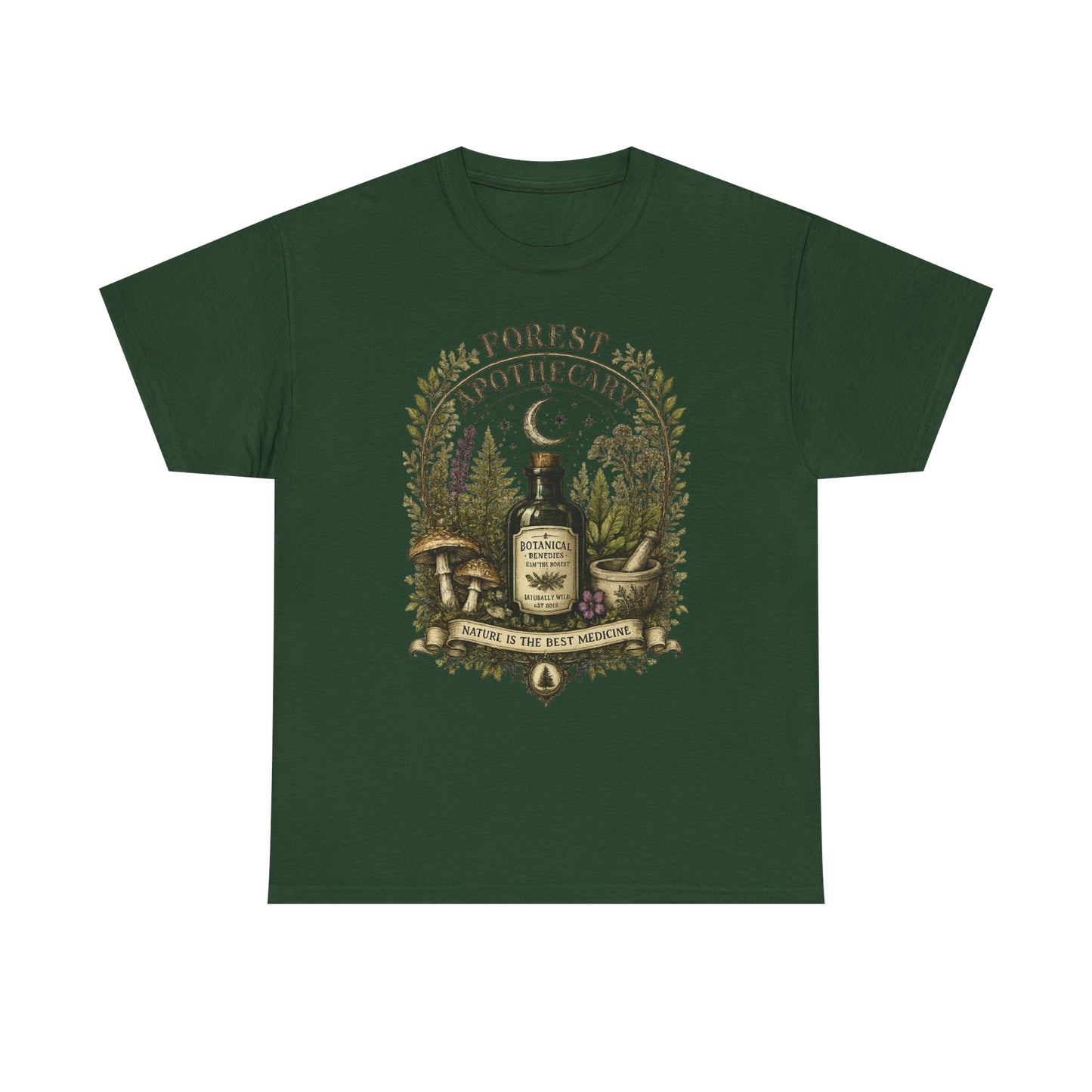 Forest Apothecary T-Shirt — Vintage Herbal Potion Tee (“Nature is the Best Medicine”)