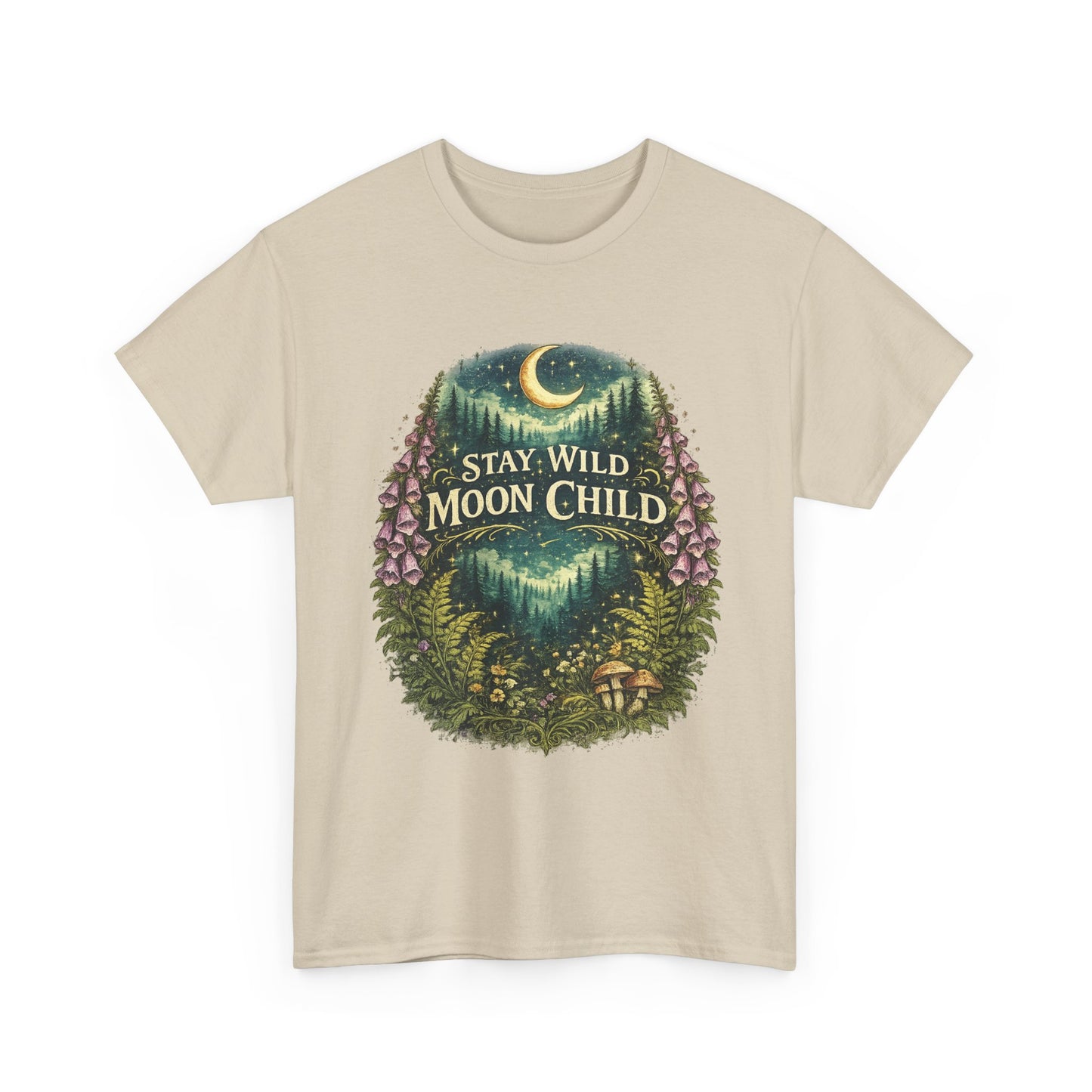 Moon Child Tee — "Stay Wild Moon Child" Forest Moonlight Graphic T‑Shirt