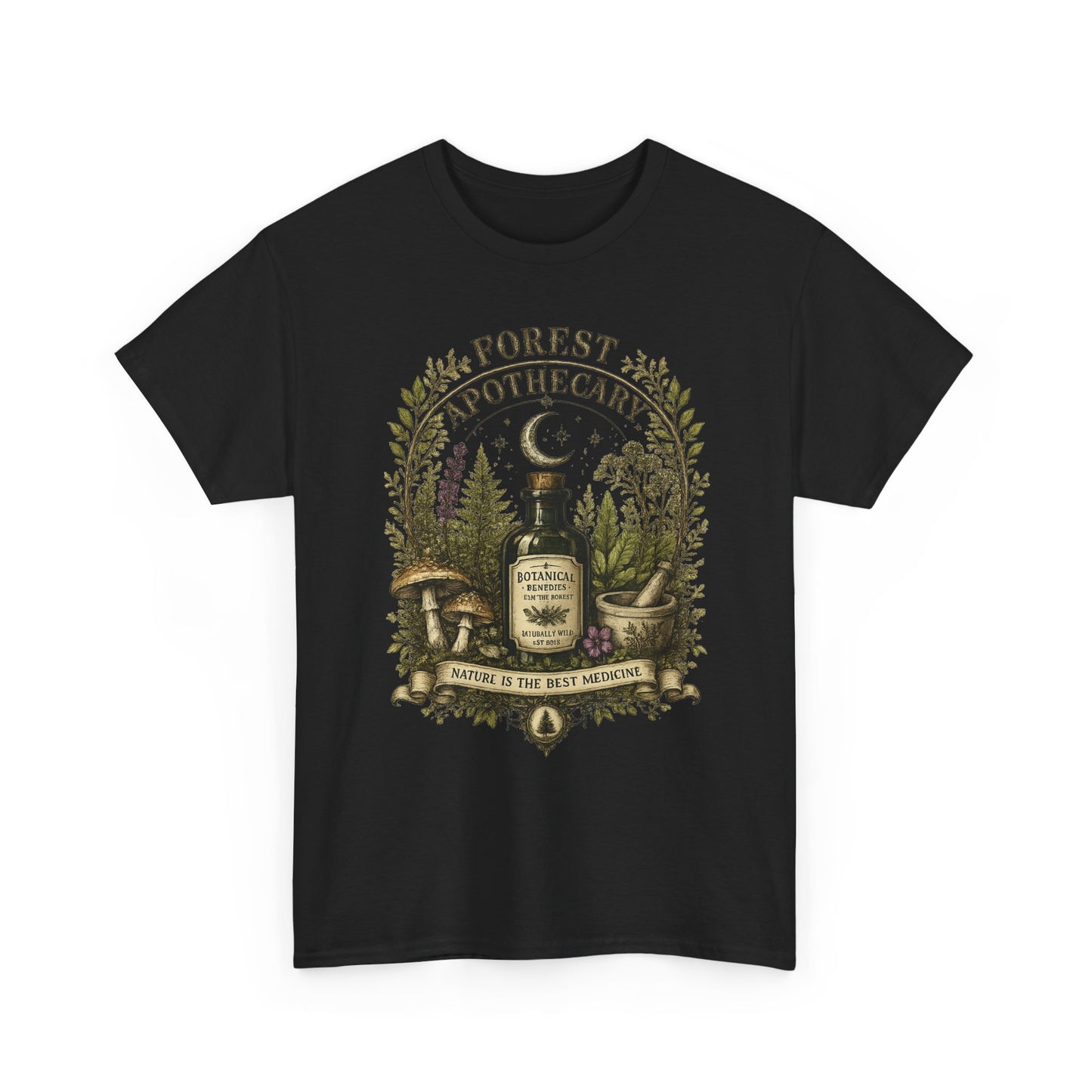 Forest Apothecary T-Shirt — Vintage Herbal Potion Tee (“Nature is the Best Medicine”)