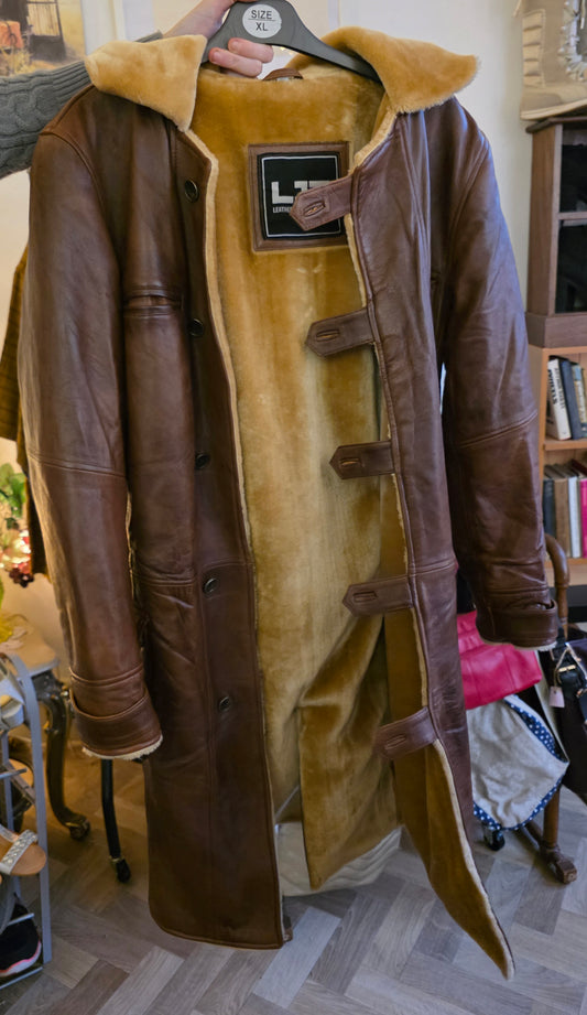 Vintage Real Leather Coat — Size XL
