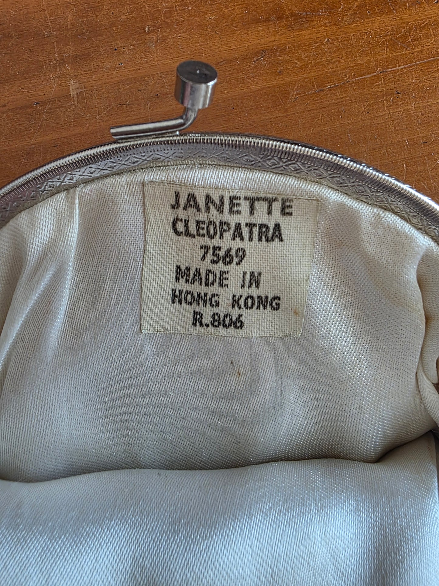 Janette Cleopatra Vintage Silver Beaded Evening Bag — Chain Strap, Kiss Clasp