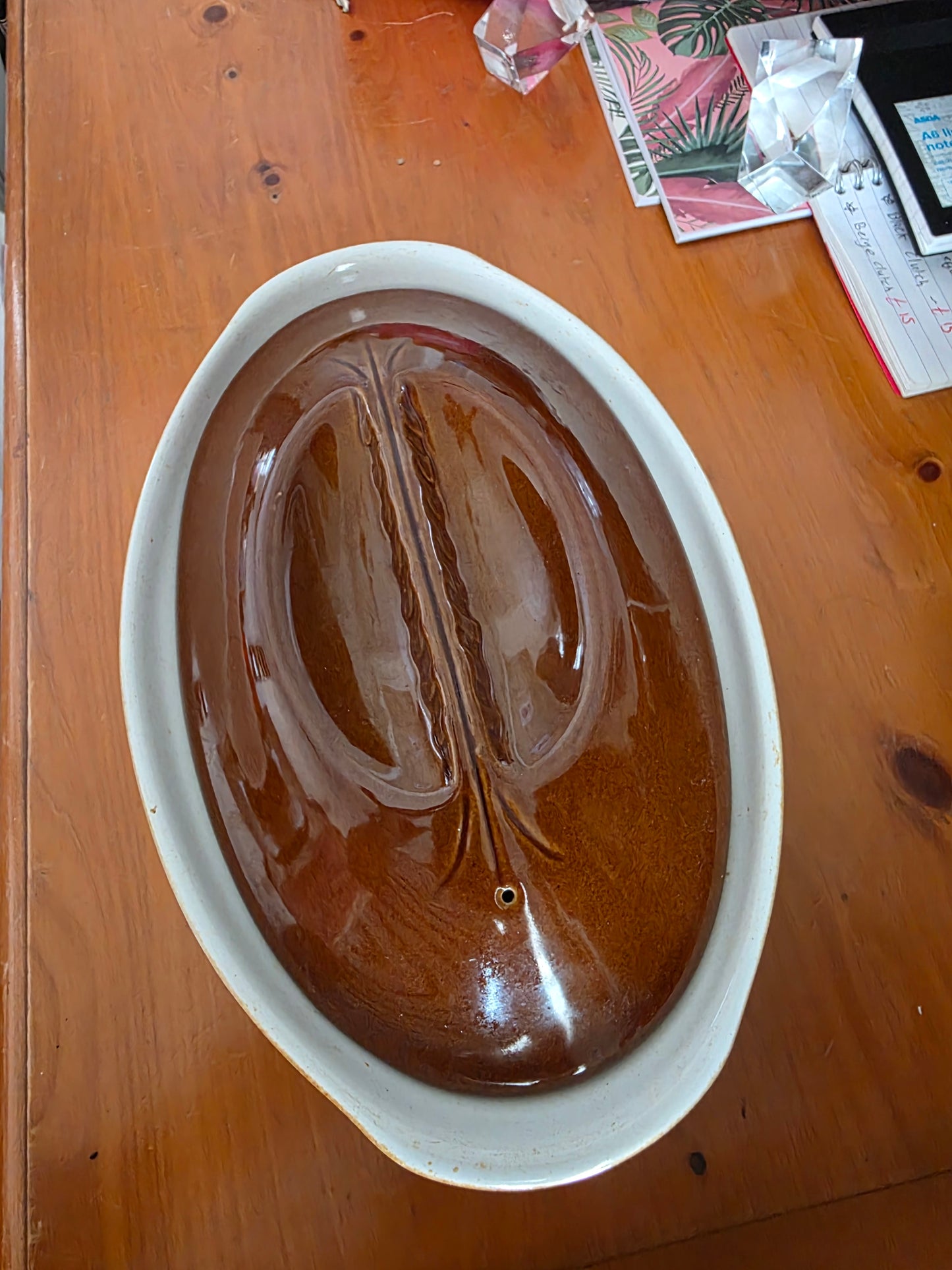 Vintage French La Bourguignonne Oval Casserole Dish — 1950s Brown Glaze
