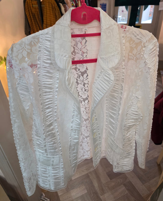 White Ruched Lace Blazer