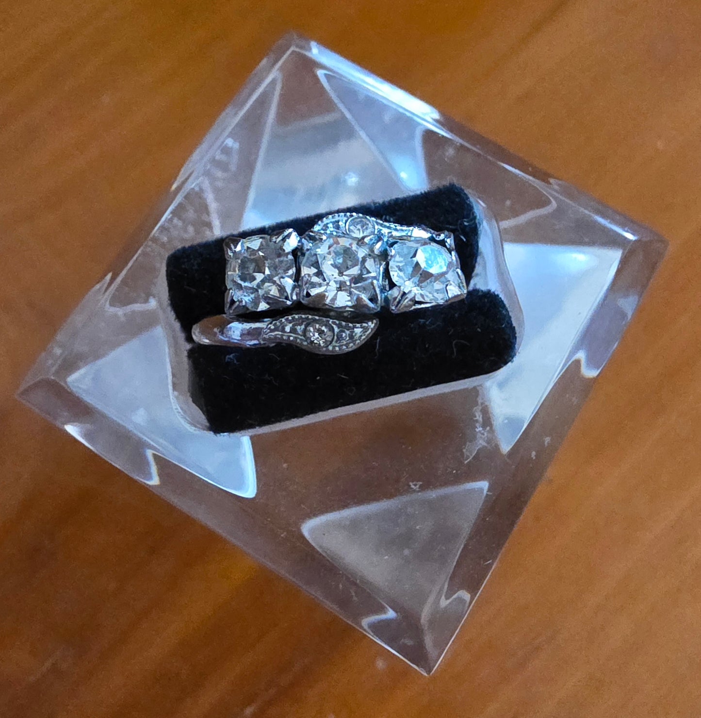 Art Deco Three-Stone Crystal Ring — Size L
