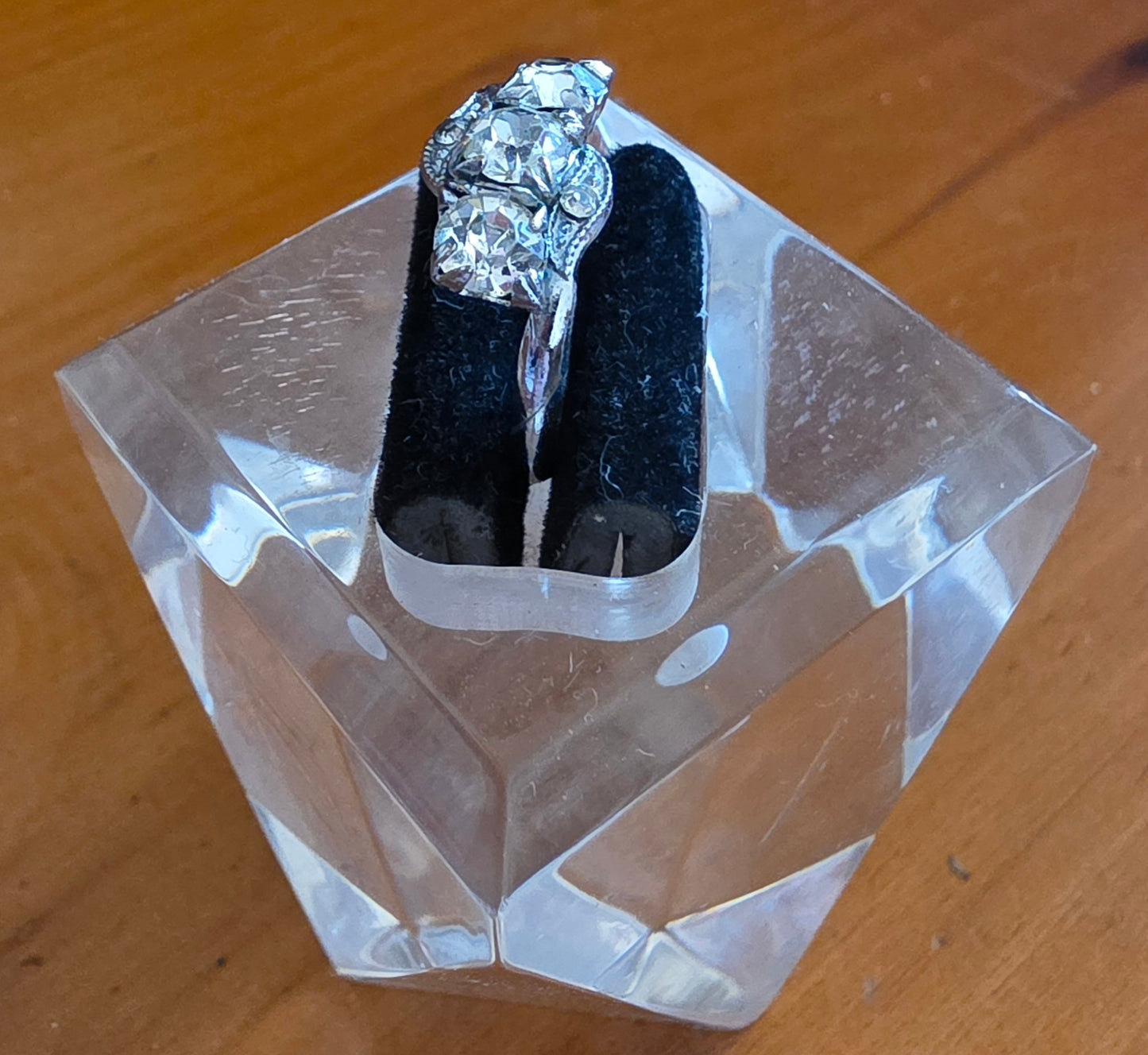 Art Deco Three-Stone Crystal Ring — Size L
