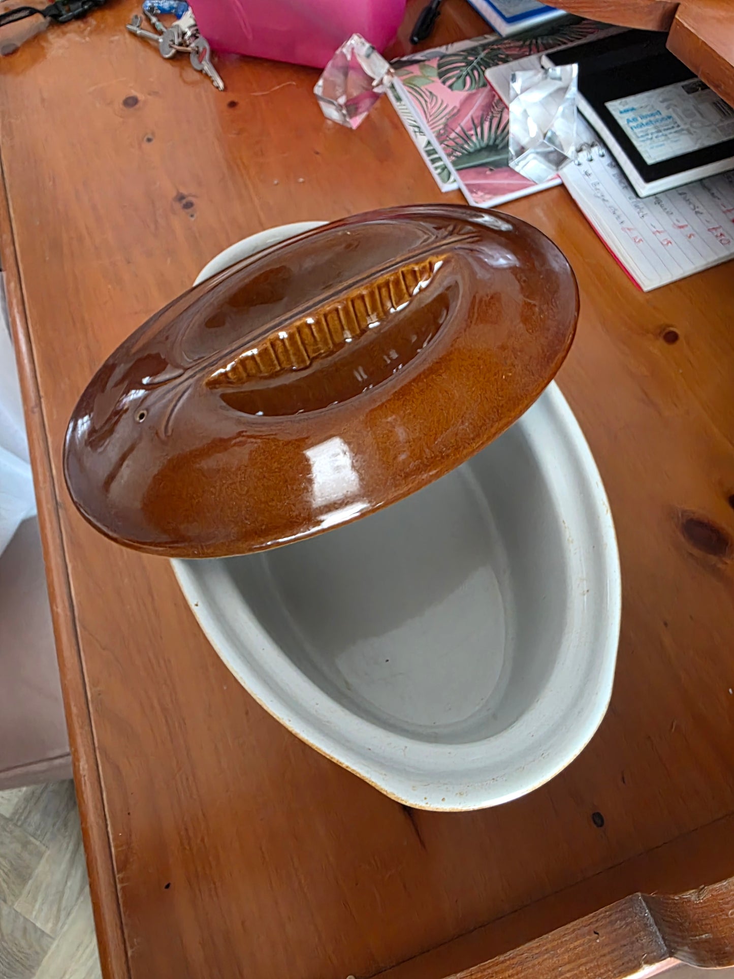 Vintage French La Bourguignonne Oval Casserole Dish — 1950s Brown Glaze