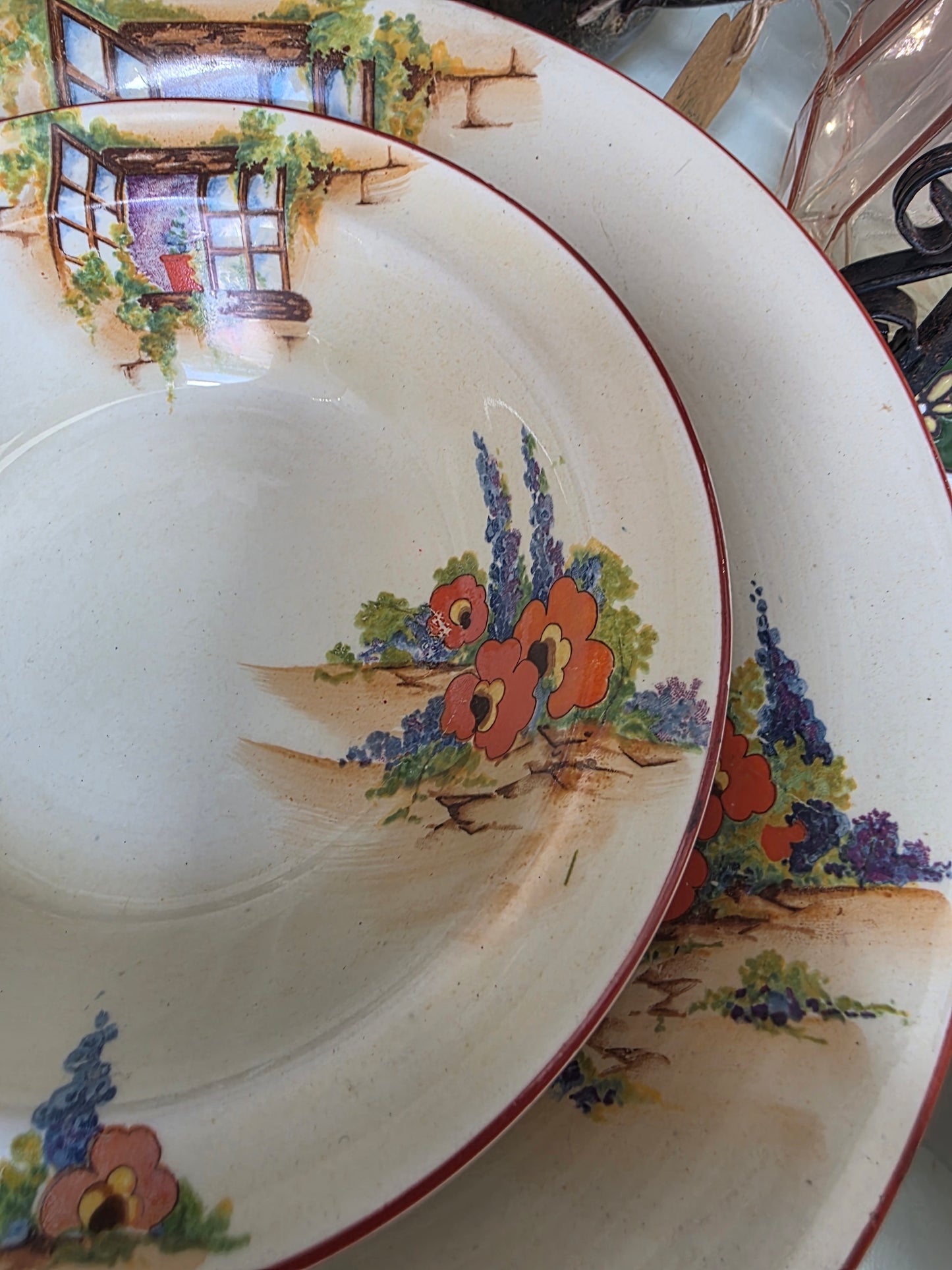 Leighton "Old Cottage Window" Vintage Bowl Set — 1 Serving Bowl & 6 Small Bowls