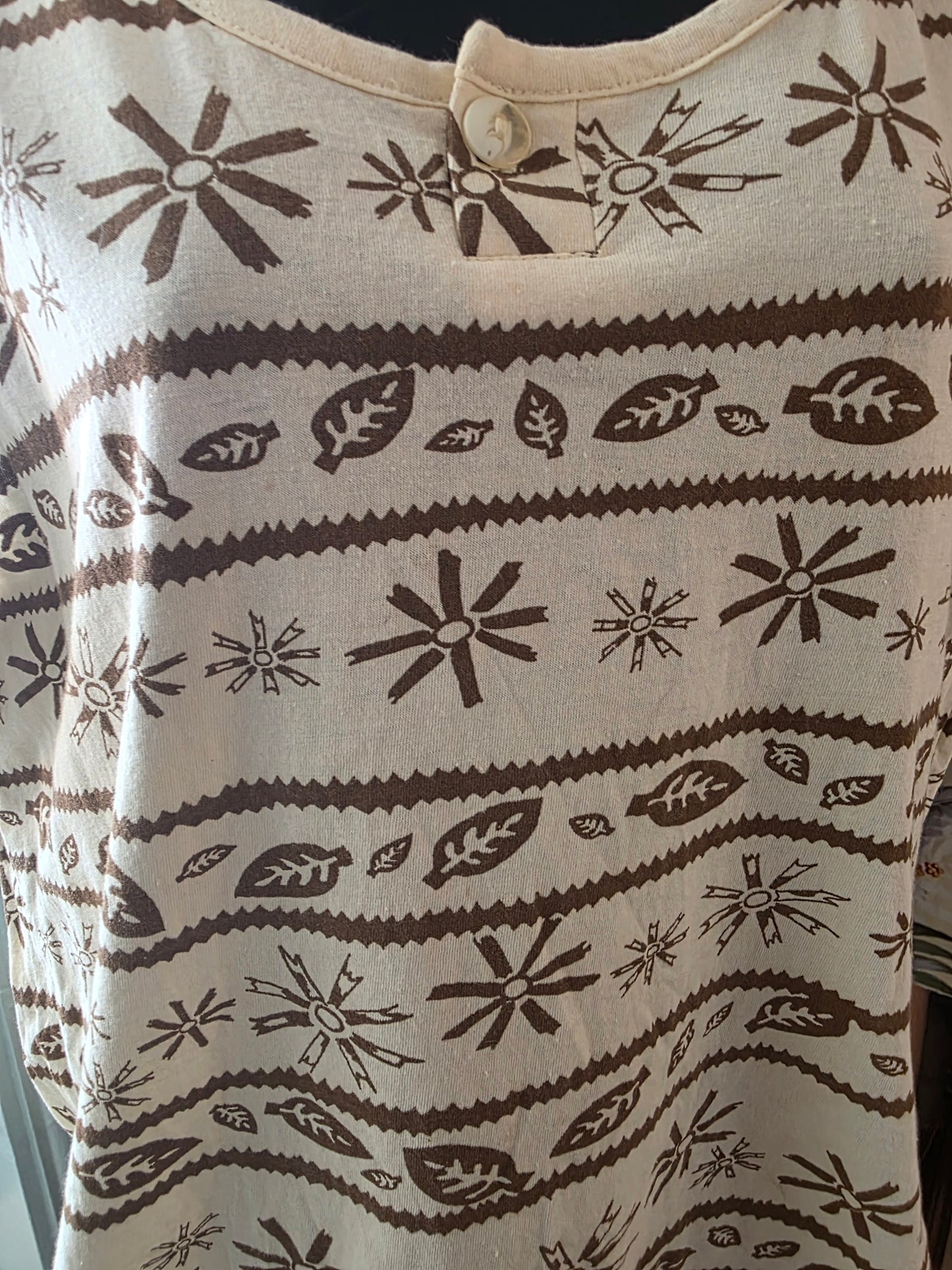 Vintage Botanical Print Tank Top — Cream & Brown, Size 14